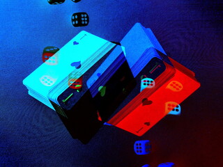 Fototapeta premium Abstract background in red, green and blue, with a spectacular rhythm and inserts. A surreal image in a modern style. For your wallpapers, art projects and wo