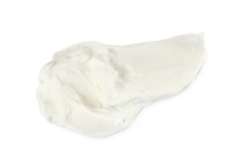 Smear of delicious cream cheese isolated on white, top view