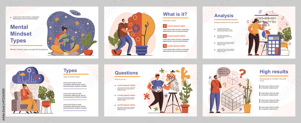 Aufkleber mental mindset types concept for presentation slide template. people with logical, structural, creat