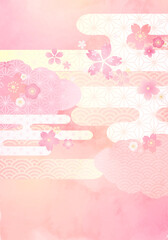 Fototapeta na wymiar 和柄の花と桜イメージのベクターイラスト背景