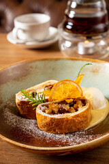 Homemade sweet apple strudel with sugar