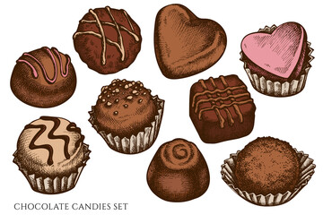 Vector set of hand drawn colored chocolate candies