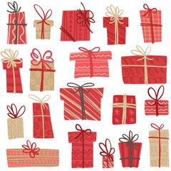 Holiday presents. Decorative vector seamless pattern with gift boxes.