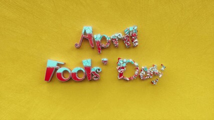 Happy April Fools Day, first april funny festival of humor and joke text inscription, fun and prank holiday concept, decorative animated lettering, humorous festive greeting card motion background