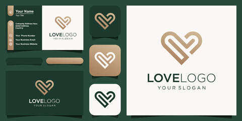 Heart vector symbol. Valentines day ribbon logotype. Abstract line medical health logo icon design.