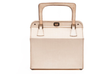 Old fashioned white handbag on white background