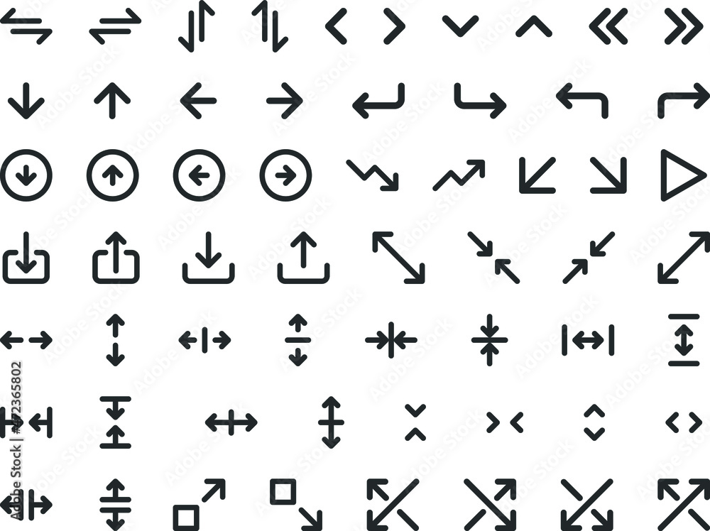 Poster set of arrow vector icon isolated on white background