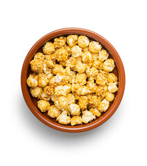 Sweet caramel popcorn in bowl