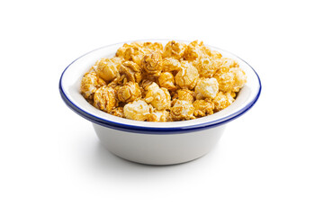 Sweet caramel popcorn in bowl