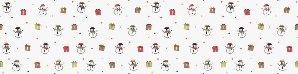 Christmas texture with happy snowmen. Xmas background. Panoramic header. Vector