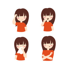 Print. The girl got sick. The child has caught a cold. Cartoon girl.