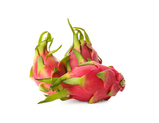 Fototapeta premium Delicious pink dragon fruits (pitahaya) on white background