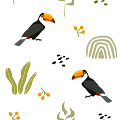 Print. Vector tropical background with toucans.