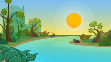 Morning River Vector Background Illustration