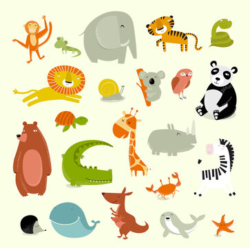 Print. Big vector set of cute animals. 