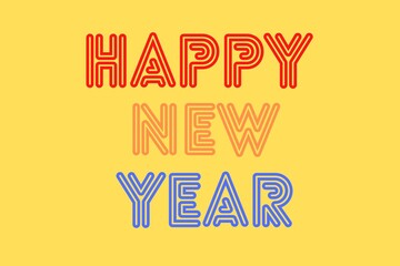 Comics style font design,' happy new year.' inspired alphabet, letters yellow background. 