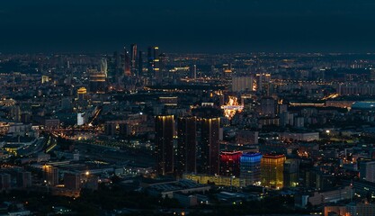 Obraz premium View of the evening metropolis from a great height