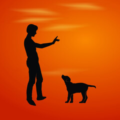 woman training a dog basic commands silhouette. Girl and pet puppy. Vector silhouette of a woman with a dog.