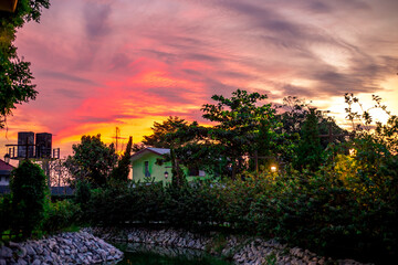 abstract background view of the colorful twilight sky.In the evening, the colorful changes (pink,...
