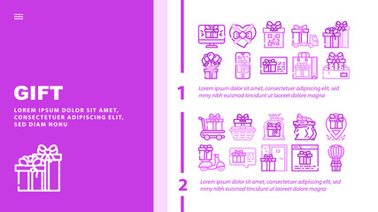 Obraz premium Gift Package Surprise On Holiday Landing Web Page Header Banner Template Vector. Gift Box And Container Packaging, Delivery Service And Carrying, Online Purchase Discount Coupon Present Illustration