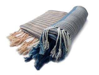 Roll of hand woven shawl, Thai cotton indigo dyed isolated on white background