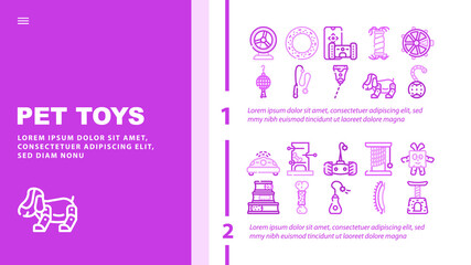 Pet Toys For Enjoyment Animal Landing Web Page Header Banner Template Vector. Hamster Wheel And Inflatable Couch For Dog, Interactive Digital Pet Toys Electronic Laser Gadget For Playing Illustration