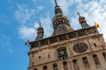 Fototapeta na wymiar Sighișoara Clock Tower on a sunny day 