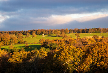 Fototapeta premium Autumn view by the roadside of the Brightling Rotunda temple on the high weald East Sussex south east England UK