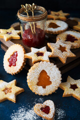 Christmas cookies with jam. A popular Austrian cookie is Linz cookies.