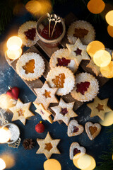Christmas cookies with jam. A popular Austrian cookie is Linz cookies.