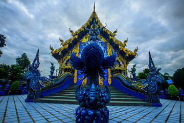 Fototapeta na wymiar Background Chiang Rai Blue Temple or Wat Rong Seua Ten is located in Rong Suea Ten in the district of Rimkok a few kilometers outside Chiang Rai,Thailand