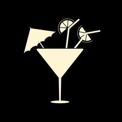 Cocktail vector icon. Glass with cocktail isolated on black background.