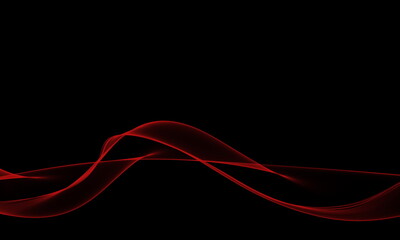 Curved wavy neon red line on a black background.Stylized line art background.