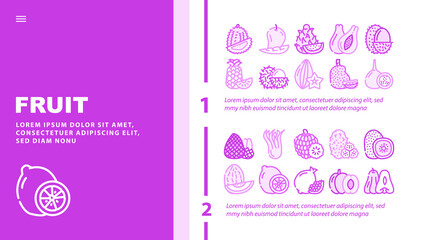 Tropical Fruit Delicious Food Landing Web Page Header Banner Template Vector. Mango And Durian, Papayas And Lychee, Pineapple And Custard Apple, Pomegranate And Kiwi Exotic Fruit Illustration