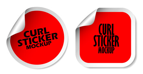 Realistic label square and cycle sticker icon template vector design illustration with round curl corner isolated on white background.