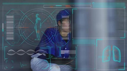 Animation of digital interface processing medical data over female baseball player watching game - Powered by Adobe