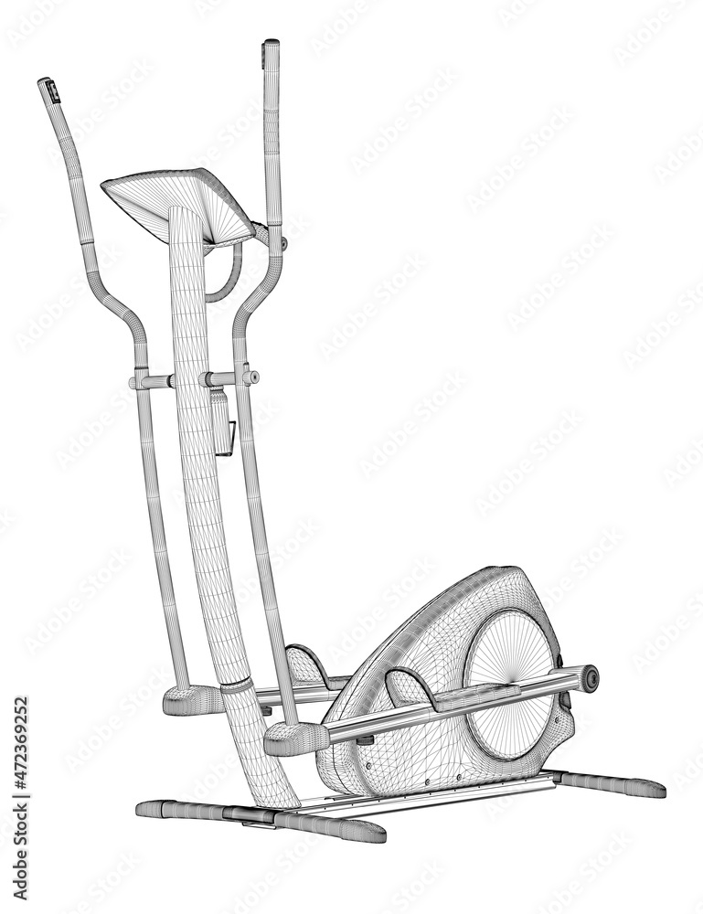 Poster jogging machine wireframe made of black lines isolated on white background. perspective view. 3d. ve