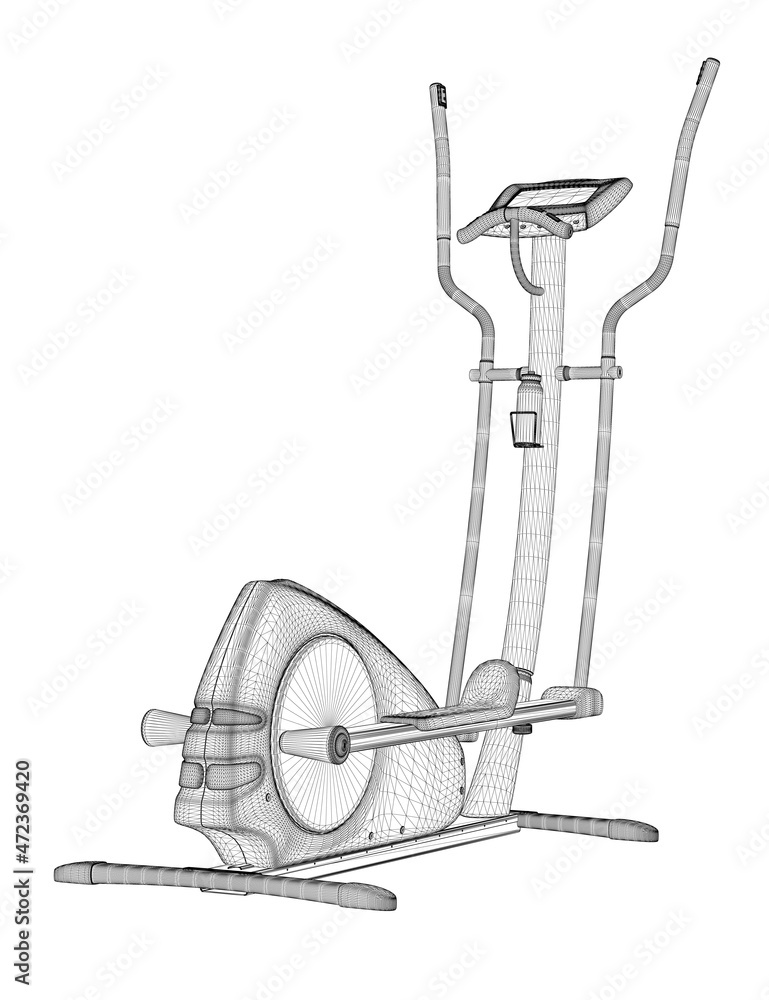 Poster jogging machine wireframe made of black lines isolated on white background. perspective view. 3d. ve