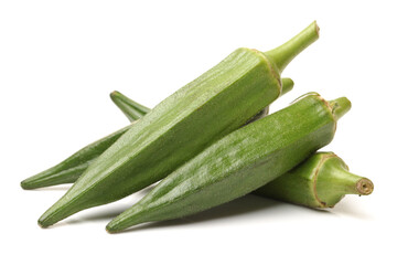 Fresh young okra isolated on white background