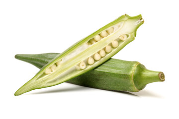 Fresh young okra isolated on white background