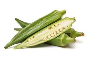 Fresh young okra isolated on white background