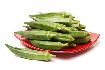 Fresh young okra isolated on white background