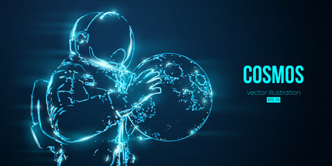 Neon astronaut on the blue background of the moon and space line art. Vector illustration © Yevheniia