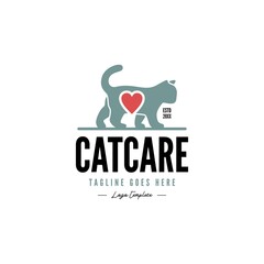cat stand with heart care logo icon vector template