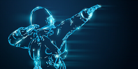 Dancing neon astronaut on the blue background of the moon and space. Vector illustration © Yevheniia