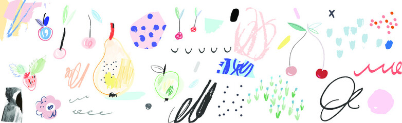 Creative art header with different shapes and textures. Collage. Vector