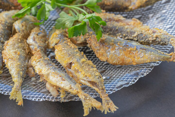 Fried horse mackerel (Turkish name: Kıraç Fish)