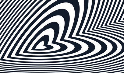 Abstract hypnotic pattern with ornament in the form of stripes repeating the shape of an endless heart. Optical illusion art. Valentine's day vector illustration.