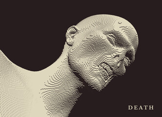Zombie face. Abstract digital head constructing from cubes. Voxel art. 3D vector illustration.