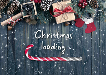 Christmas concept with loading bar in candy cane form, holiday sweet peppermint stick showing...